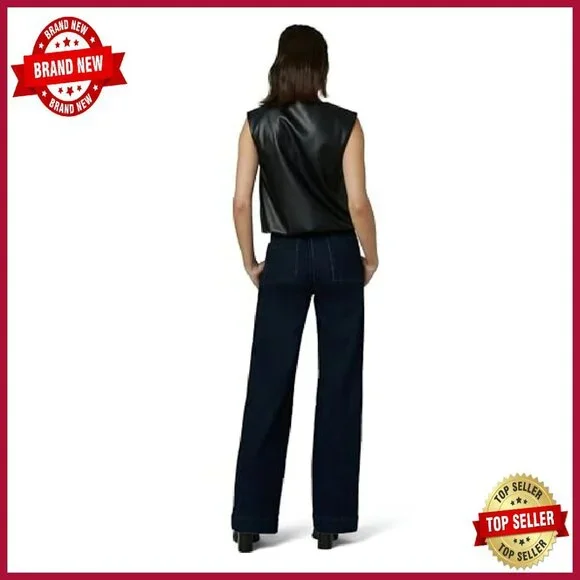 Vegan Leather Sleeveless Tee with Strong Shoulder Detailing and Bubble Hem